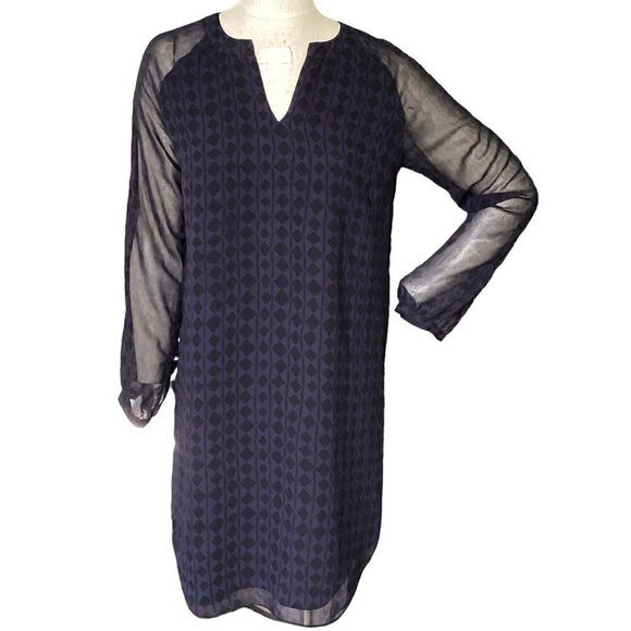 CAbi XS #3102 Harlequin Sheer Tunic Shift Dress Purple & Black Geometric 189B - Picture 2 of 9